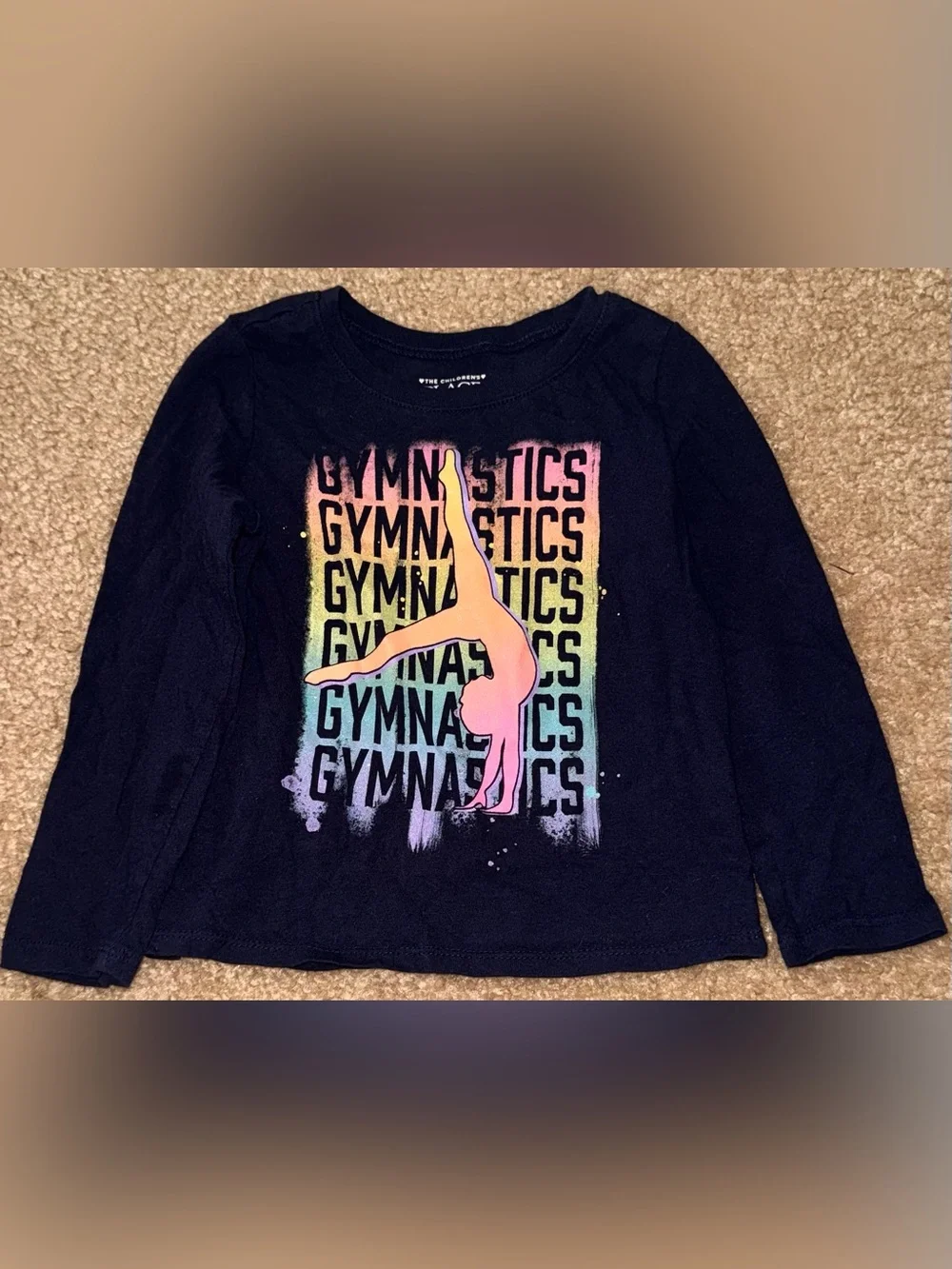 Kids' Black Long-Sleeve Gymnastics Tee with Pink Gradient Silhouette